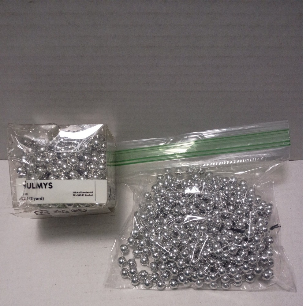 IKEA 2012 Julmys Silver Bead Garland 5.4 Yards ea Christmas Tree Decor Set of 2
